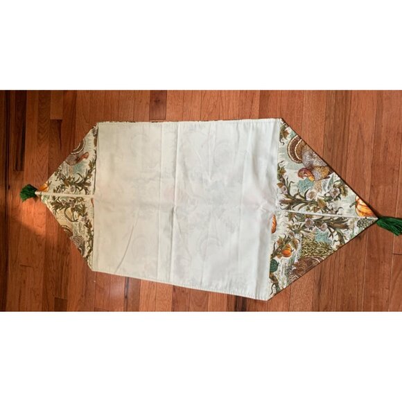 Thanksgiving Harvest Table Runner & Doily Turkeys Pumpkins Green Tassels 42x20 - Picture 5 of 9